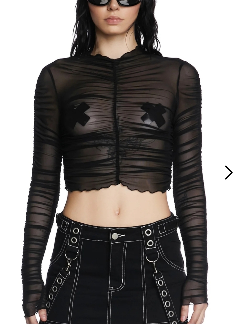 Current Mood Black Ruched Long Sleeve Crop Top
